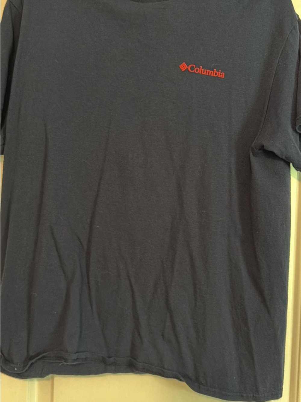 Columbia Men’s Short Sleeve Crew T-Shirt — Navy with Red Logo